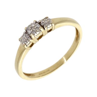 Pre-Owned 9ct Yellow Gold Diamond Triple Cluster Ring