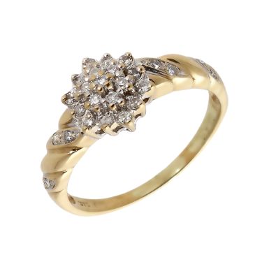 Pre-Owned 9ct Yellow Gold 0.25 Carat Diamond Cluster Ring
