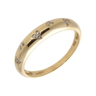 Pre-Owned 9ct Yellow Gold Diamond Set Hearts Band Dress Ring
