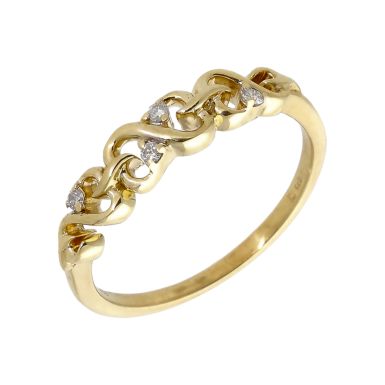 Pre-Owned 9ct Gold Diamond Set Woven Hearts Dress Ring