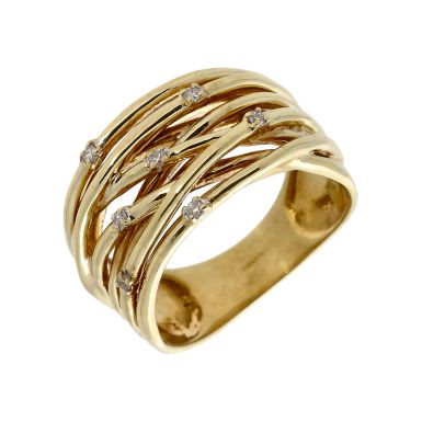 Pre-Owned 9ct Yellow Gold Diamond Set Multi Row Woven Dress Ring
