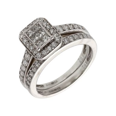 Pre-Owned 9ct White Gold 0.75 Carat Diamond Bridal Ring Set