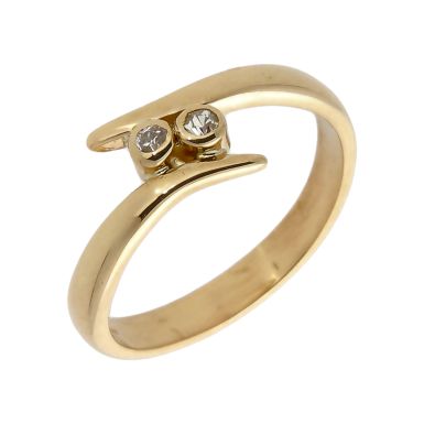 Pre-Owned 9ct Yellow Gold Diamond 2 Stone Twist Dress Ring