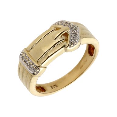 Pre-Owned 9ct Yellow Gold Diamond Set Buckle Ring