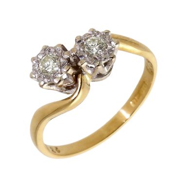 Pre-Owned Vintage 1976 18ct Gold Diamond 2 Stone Twist Ring