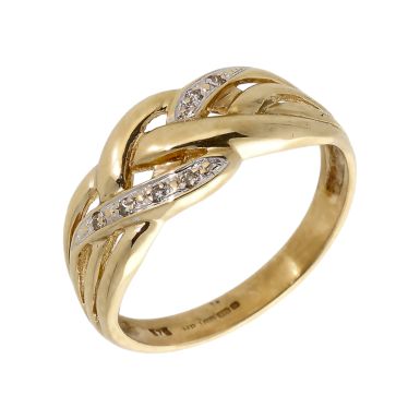 Pre-Owned 9ct Yellow Gold Diamond Set Woven Dress Ring