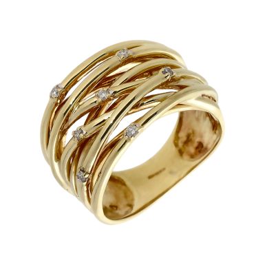 Pre-Owned 9ct Yellow Gold Diamond Set Crossover Weave Dress Ring