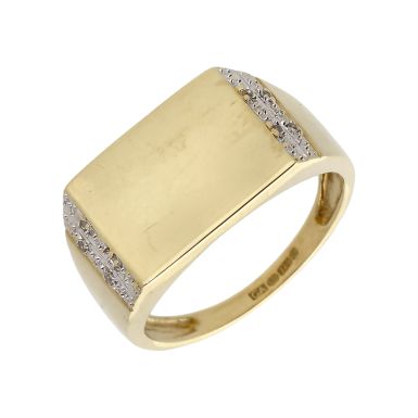 Pre-Owned 9ct Yellow Gold Diamond Set Edged Signet Ring