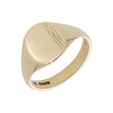 Pre-Owned 9ct Yellow Gold Part Patterned Signet Ring