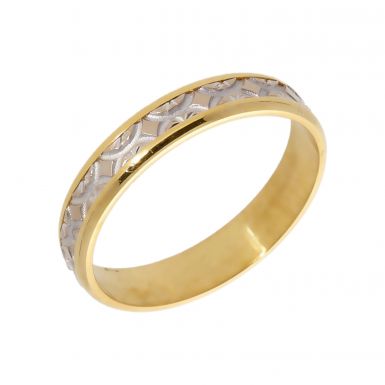 Pre-Owned 18ct Yellow & White Gold Patterned Wedding Band Ring
