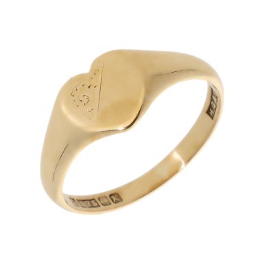 Pre-Owned 9ct Yellow Gold Part Patterned Heart Signet Ring