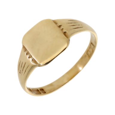 Pre-Owned 9ct Yellow Gold Patterned Shoulders Signet Ring