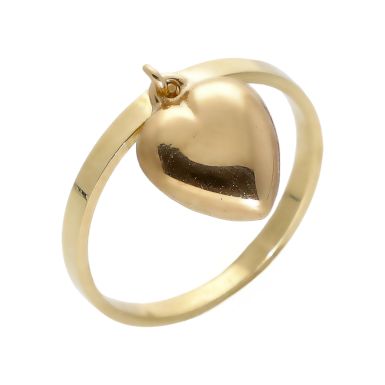 Pre-Owned 9ct Yellow Gold Heart Dangle Charm Band Ring