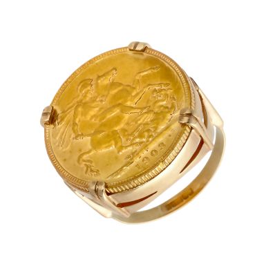 Pre-Owned 1903 Full Sovereign Coin On 9ct Gold Ring Mount