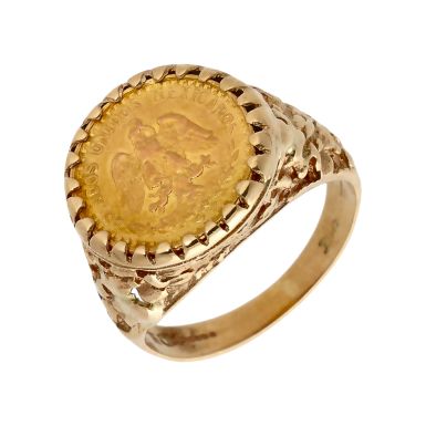 Pre-Owned Mexican Pesos Coin In 9ct Gold Ring Mount