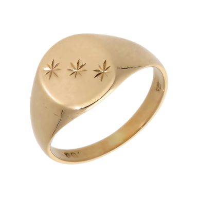 Pre-Owned 9ct Yellow Gold Star Trilogy Engraved Signet Ring
