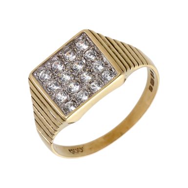 Pre-Owned 9ct Gold Ridged Shoulder Cubic Zirconia Signet Ring