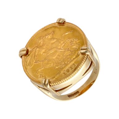 Pre-Owned 1911 Full Sovereign Coin On 9ct Gold Ring Mount