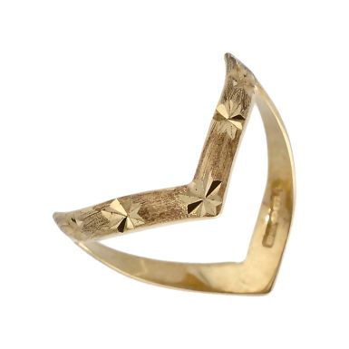 Pre-Owned 9ct Yellow Gold Patterned Full Double Wishbone Ring