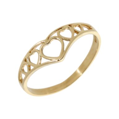 Pre-Owned 9ct Yellow Gold Cutout Hearts Wishbone Ring