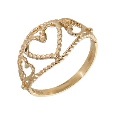 Pre-Owned 9ct Yellow Gold Rope Twist Hearts Dress Ring
