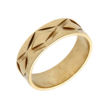 Pre-Owned Vintage 1964 9ct Yellow Gold 6mm Patterned Band Ring