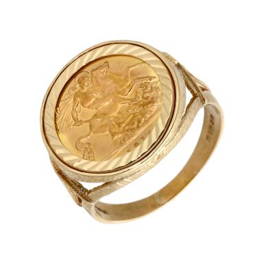Pre-Owned 1914 Half Sovereign Coin In 9ct Gold Ring Mount
