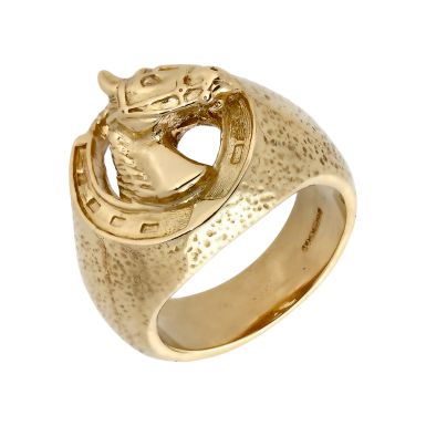 Pre-Owned 9ct Yellow Gold Heavy Horse & Horseshoe Ring
