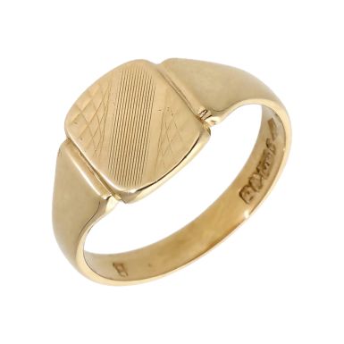 Pre-Owned Vintage 1968 9ct Yellow Gold Patterned Signet Ring