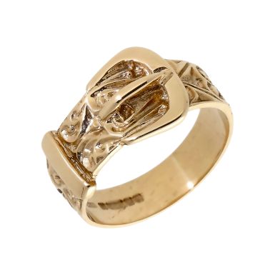 Pre-Owned Vintage 1971 9ct Yellow Gold Patterned Buckle Ring