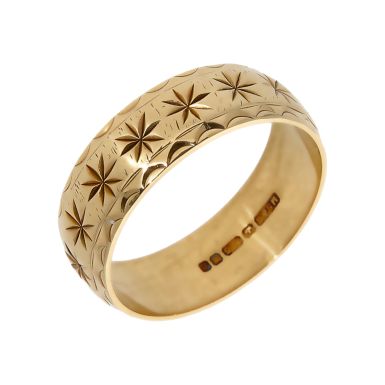 Pre-Owned Vintage 1985 9ct Gold Star Engraved Wedding Band Ring