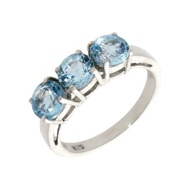 Pre-Owned Silver Blue Gemstone Trilogy Ring