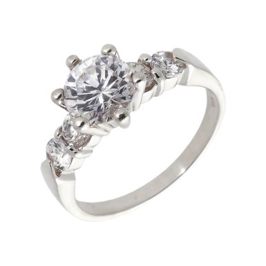Pre-Owned Silver Cubic Zirconia Solitaire & Shoulders Ring