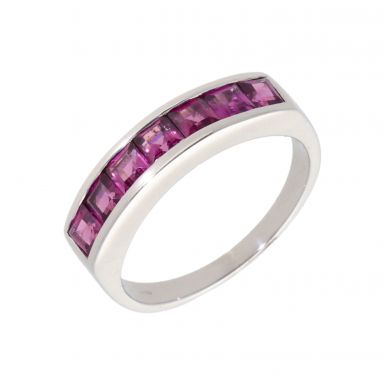 Pre-Owned 9ct White Gold Pink Gemstone Set Half Eternity Ring