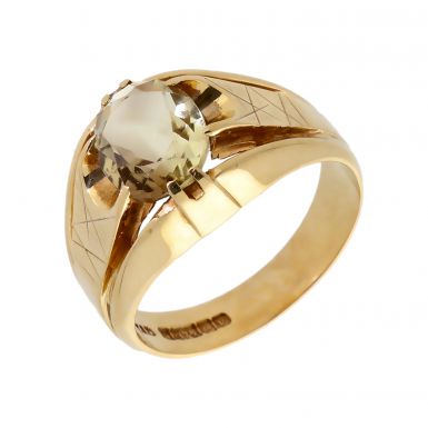 Pre-Owned 9ct Yellow Gold Quartz Solitaire Signet Style Ring