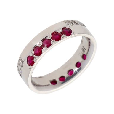 Pre-Owned 14ct White Gold Ruby & Diamond Set Band Ring