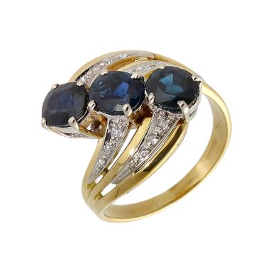 Pre-Owned 18ct Gold Sapphire & Diamond Multi Wave Dress Ring