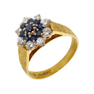 Pre-Owned Vintage 1975 18ct Gold Sapphire & Diamond Cluster Ring
