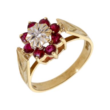 Pre-Owned Vintage 1978 9ct Gold Ruby & Diamond Cluster Ring