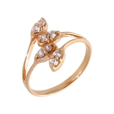 Pre-Owned 9ct Rose Gold Cubic Zirconia Leaf Crossover Dress Ring
