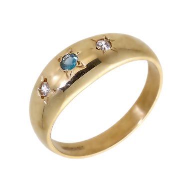 Pre-Owned 9ct Gold Blue & White Cubic Zirconia Trilogy Band Ring