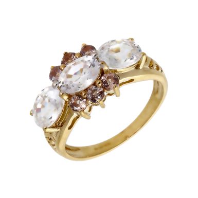 Pre-Owned 9ct Yellow Gold Topaz Trilogy Dress Ring