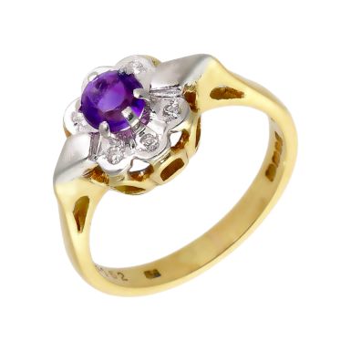 Pre-Owned Vintage 18ct Gold Amethyst & Diamond Cluster Ring