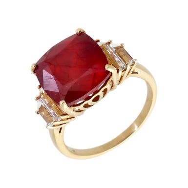 Pre-Owned 9ct Yellow Gold Synthetic Ruby & Spinel Dress Ring