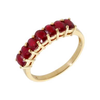 Pre-Owned 9ct Yellow Gold Red Topaz Half Eternity Ring