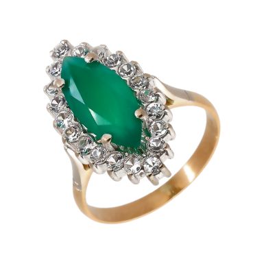 Pre-Owned 14ct Gold Green Agate & Cubic Zirconia Cluster Ring