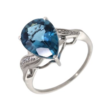 Pre-Owned 9ct White Gold Pear Blue Topaz Solitaire Dress Ring