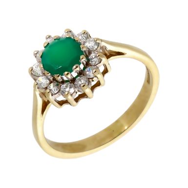 Pre-Owned 9ct Gold Green Agate & Cubic Zirconia Cluster Ring