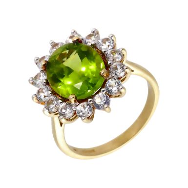 Pre-Owned 9ct Gold Synthetic Green Centre & Spinel Cluster Ring