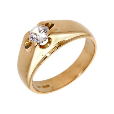 Pre-Owned 14ct Gold Cubic Zirconia Solitaire Style Signet Ring